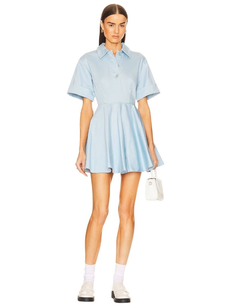 Helsa Stretch Cotton Sateen Shirt Dress In Blue Small Womens Mini Collared